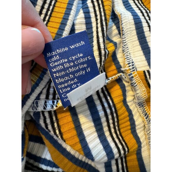 APT 9 Striped Short Sleeve Top Size Medium Ribbed Shirt Blue Orange - Picture 4 of 9